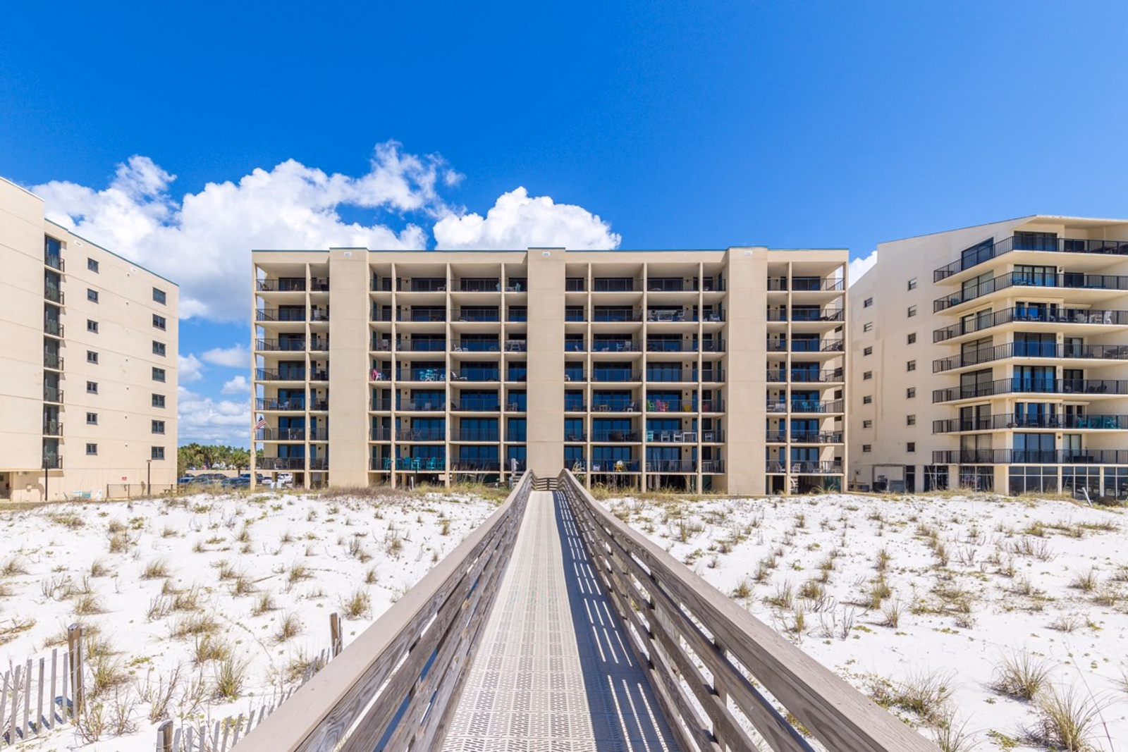 Wind Drift condominiums aerial waterfront view in Orange Beach, Alabama